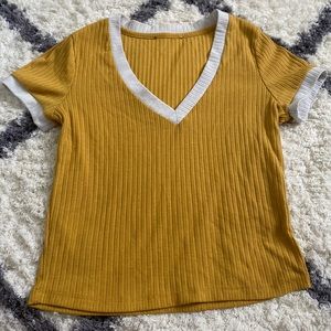 Mustard 70s Vibe V Neck Top